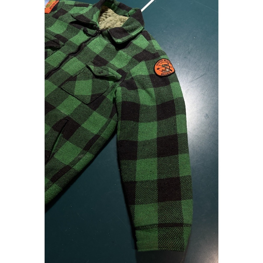 Vtg 70s Woolrich Mackinaw Jacket Green Buffalo Plaid North Maine Woods Patch L - Picture 10 of 16